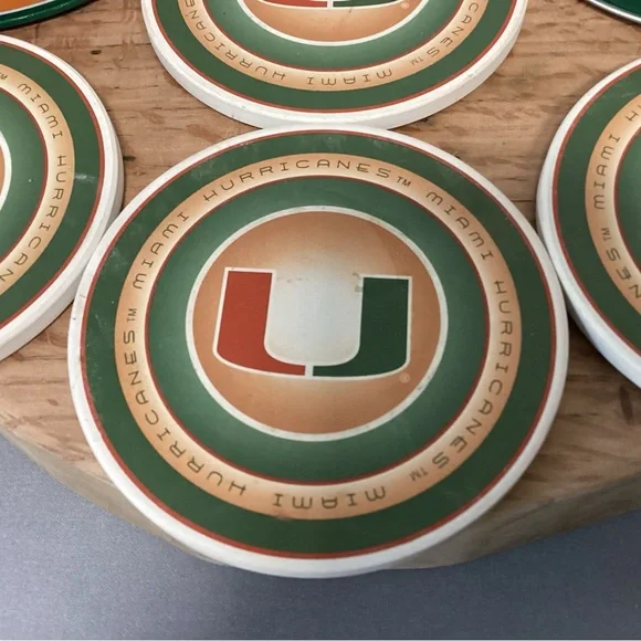 🟢 Miami Hurricanes College Football Ceramic Coaster Set in Metal Tin - Rare - Picture 8 of 16